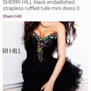 Sherri Hill Black Embellished Strapless Mini Dress